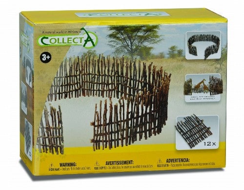 Boma Fence BOXED by CollectA featuring 12 realistic fence sections for wildlife dioramas, with intricate bark details.