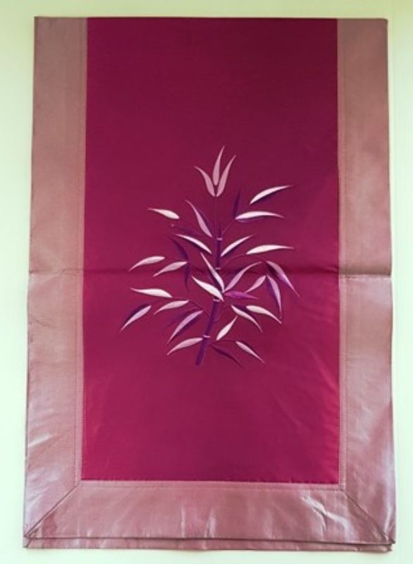 Elegant purple fabric and silk table runner with bamboo designs, perfect for weddings and everyday dining, 1.0m x 42cm.