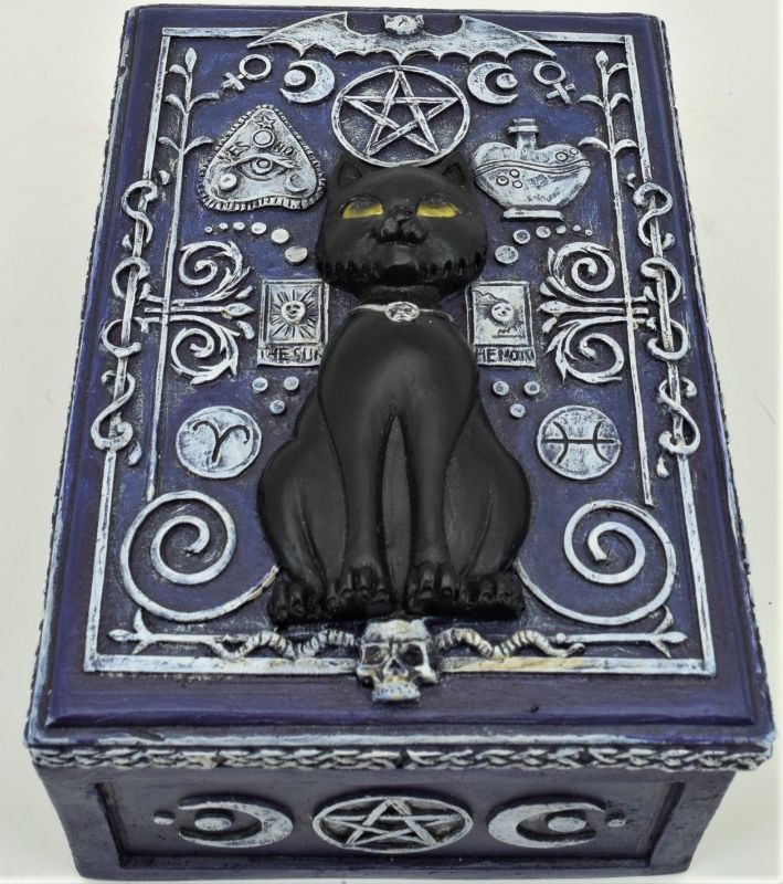 Compact tarot storage box featuring an elegant black cat design, perfect for organizing and protecting your tarot cards.