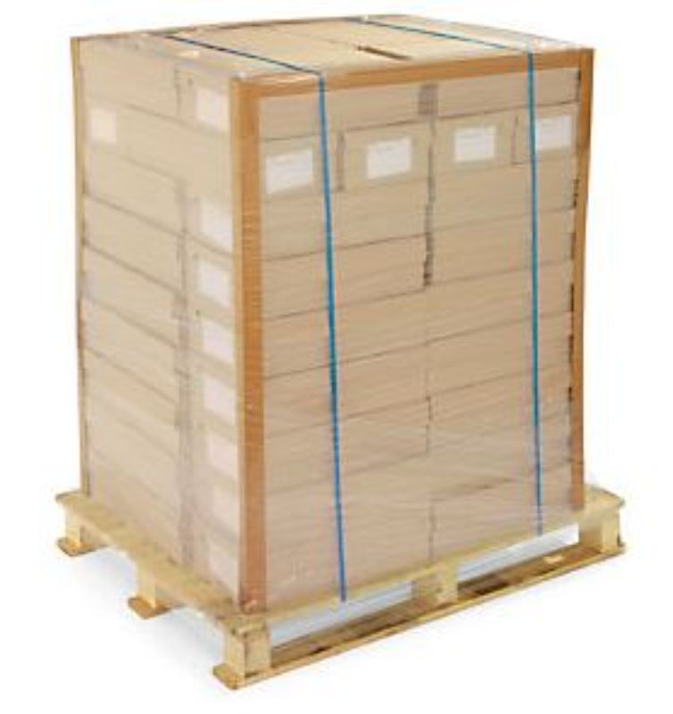 Brown cardboard corner boards, 50mm x 50mm x 1500mm, in a pack of 20, designed to protect pallets during transport and storage.