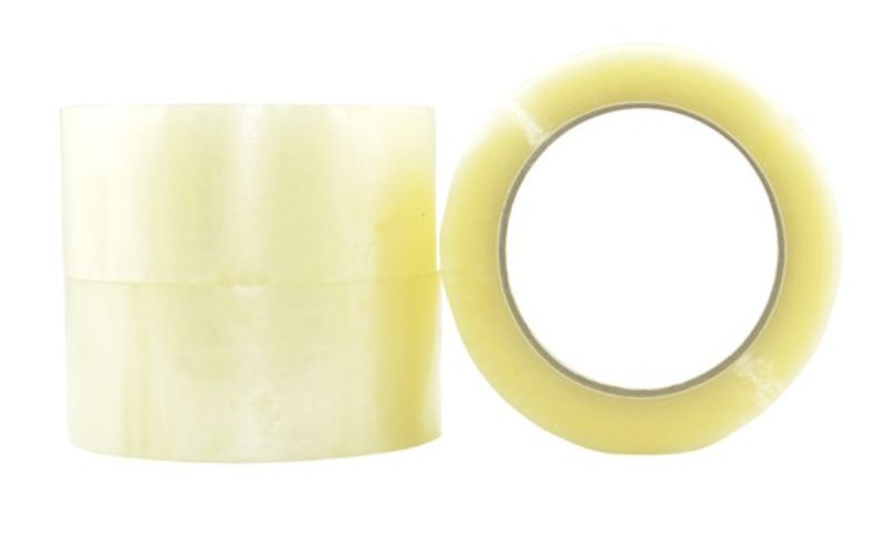 Clear hot melt packaging tape measuring 48mm x 100m, designed for strong adhesion and reliable sealing in a pack of 36 rolls.