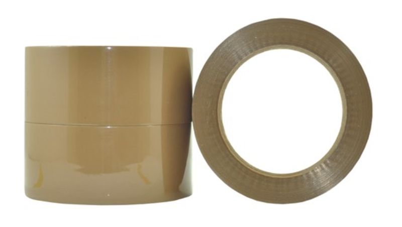 Durable brown acrylic packaging tape, 48mm x 100m, pack of 36 rolls, designed for strong adhesion and heavy-duty projects.