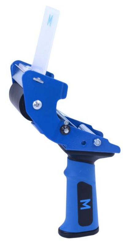 Easy Load Tape Dispenser in blue and black, featuring durable metal frame, easy-load design, and comfortable handle for effortless use.
