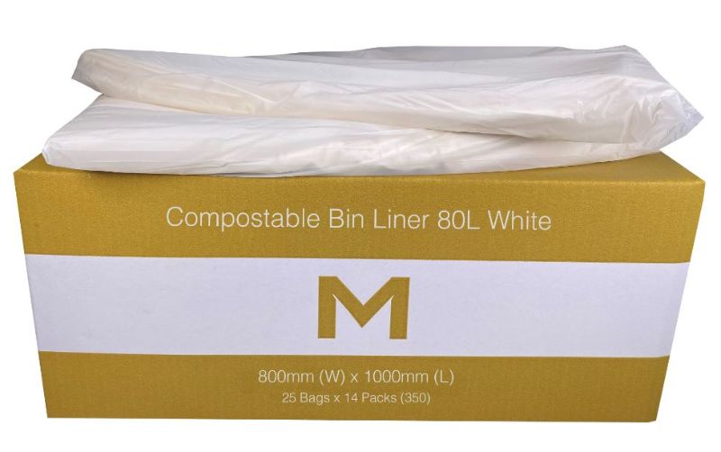 FP Compostable Bin Liners, 80L size, eco-friendly, made from organic materials, ideal for sustainable waste disposal.