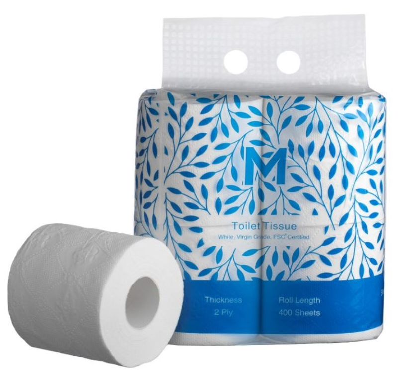 Unwrapped 2-ply toilet tissue, 400 sheets per roll, environmentally friendly, ideal for home and commercial use, 48-pack.