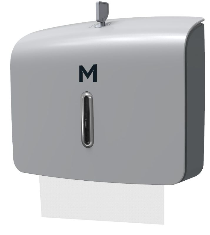 Mini Slimfold Towel Dispenser in silver with 300-sheet capacity, ideal for enhancing hygiene in kitchens and restrooms.