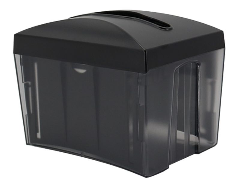 Sleek black tabletop napkin dispenser with 500 sheet capacity for fast, hygienic, and economical napkin dispensing.