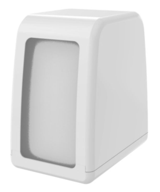 Tall white napkin dispenser with 250-sheet capacity, promoting hygiene and efficient space-saving for restaurants and cafes.