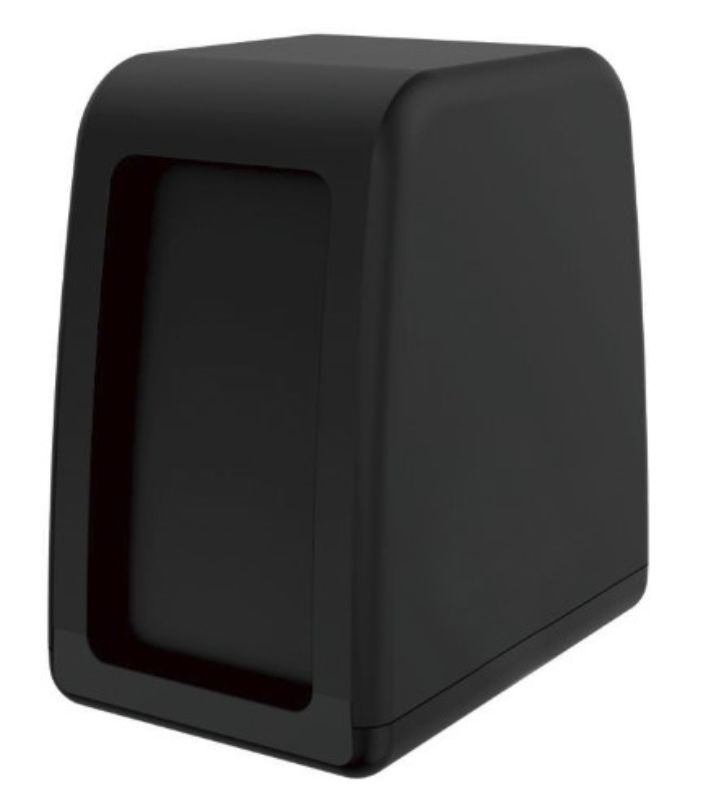 Tall black napkin dispenser with 250-sheet capacity, designed for efficiency in high-traffic dining areas.