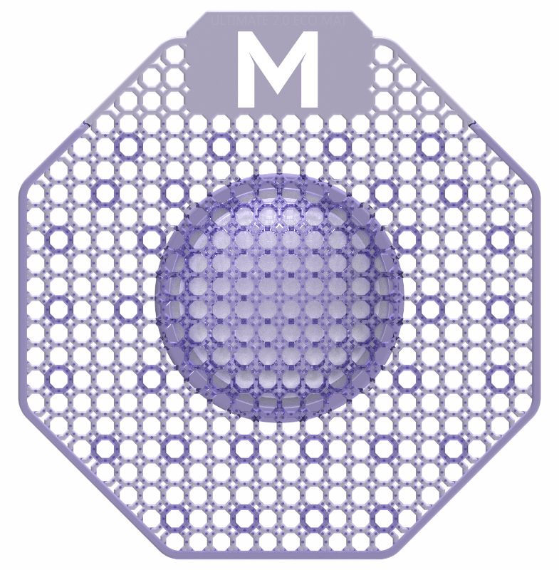 Scented enzyme block urinal screen in purple, Ocean Mist, eliminates odors and reduces splash for a fresher restroom experience.