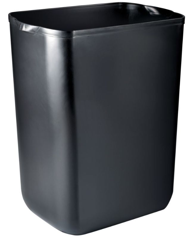 Sleek black 42L wall mount bin made from durable plastic, ideal for organized waste disposal in various settings.