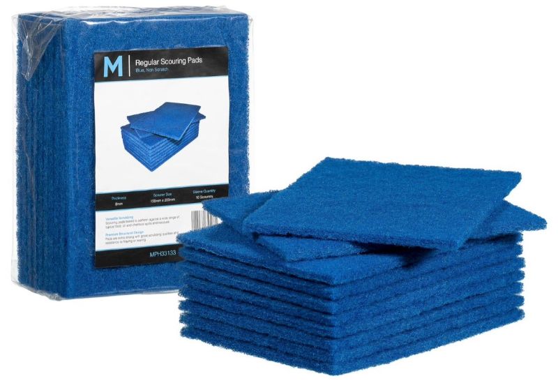 Blue Regular Scouring Pad, 150mm x 200mm, pack of 80; durable, effective for tough cleaning tasks on various surfaces.