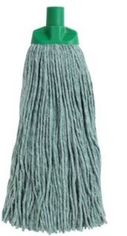 Heavy-duty green cotton mop head, 400g and 300mm wide, ideal for large cleaning tasks with screw-on handle for easy replacement.