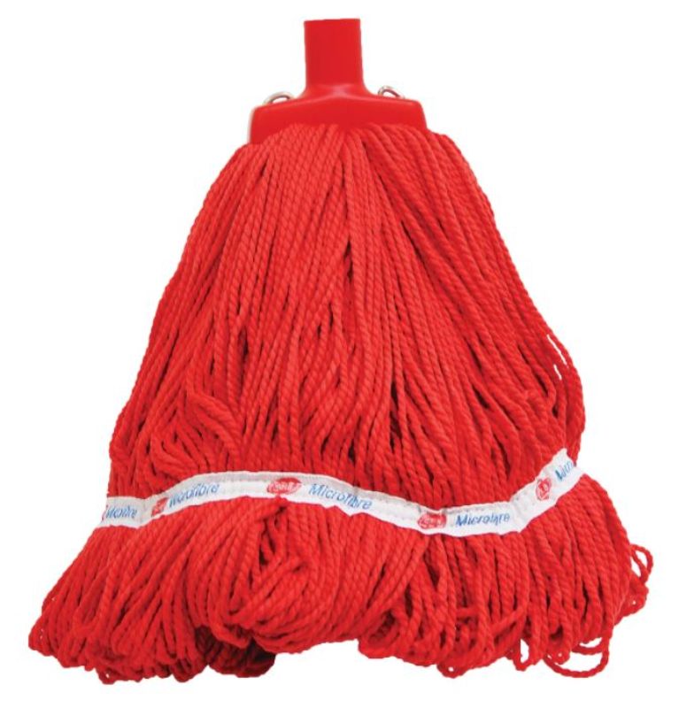 Red looped microfibre mop head, 400g, designed for effective cleaning, easy replacement, and optimal floor coverage.