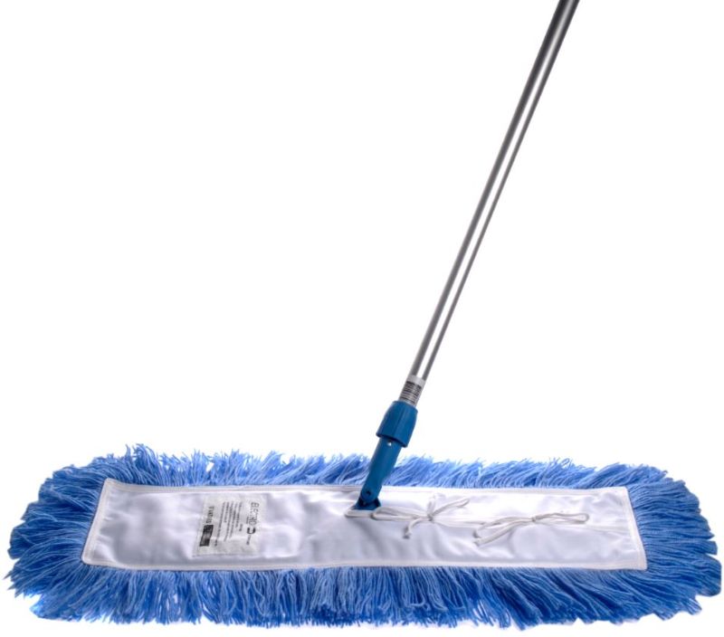 Dust Control Mop Complete in blue, 910mm wide, featuring a durable frame and a replaceable mod-acrylic fringe pad for efficient dust cleaning.
