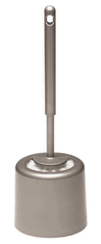 Sleek silver Round Toilet Tidy Set with a large brush head, antibacterial handle, and concealed storage for a stylish bathroom.