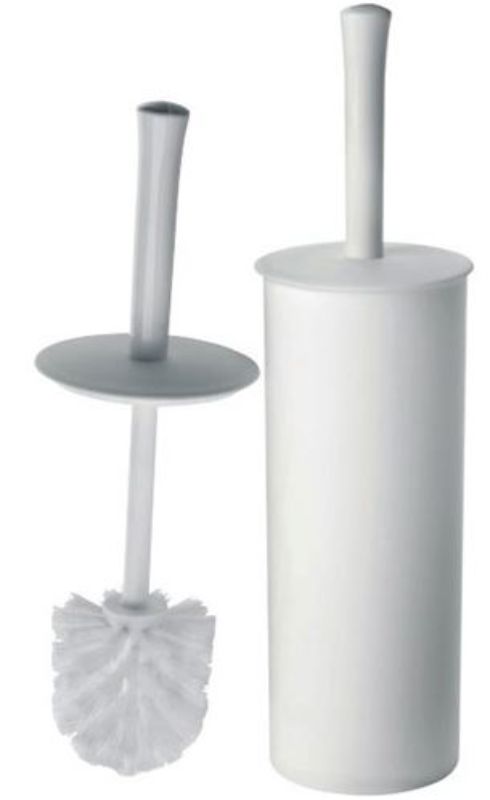 Sleek white enclosed toilet tidy set with a modern design, featuring a round brush head and anti-bacterial handle for hygienic cleaning.