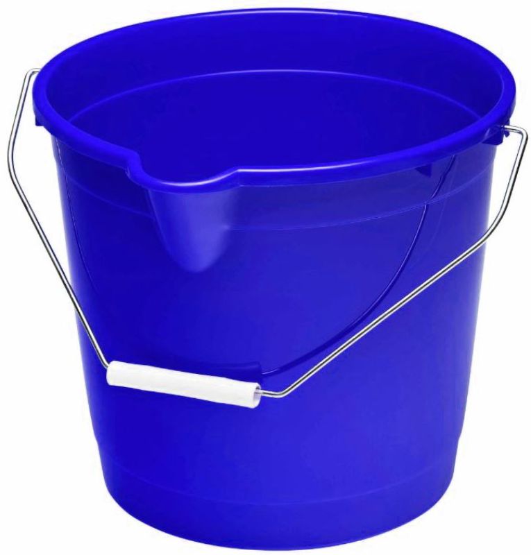 Round blue bucket with 9.6L capacity, made from food-safe, BPA-free plastic for versatile home or workplace storage.