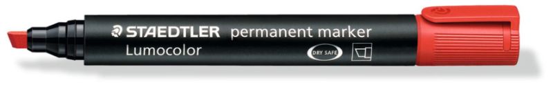 Pack of 10 Staedtler red permanent markers with chisel tips, ideal for vibrant writing on various surfaces.