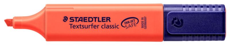 Pack of 10 Staedtler Classic Red Highlighters with chisel tip for customizable line width; ideal for clear, vibrant highlighting.