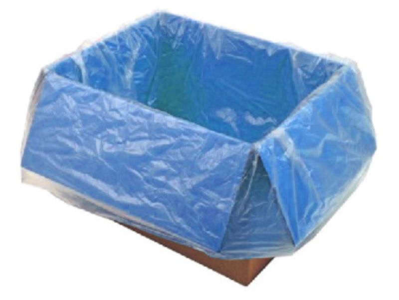Blue gusseted polyethylene bags, 650mm x 350mm x 650mm, food-grade, durable, ideal for protecting fresh and frozen produce.