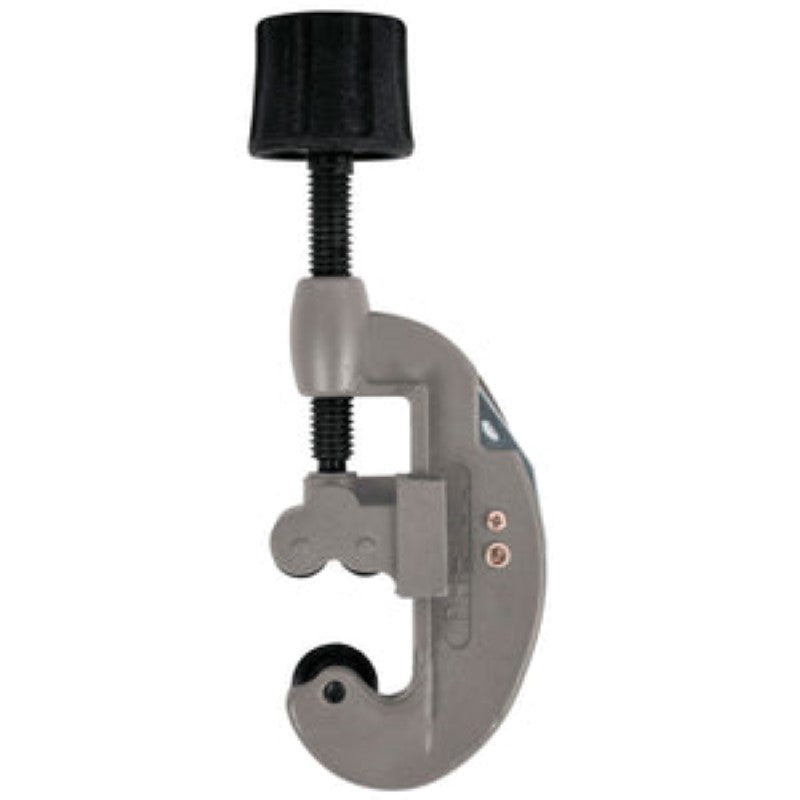 Copper tube cutter with ergonomic design and high-alloy steel blades for precise cuts up to 1-1/8" (30MM); includes spare blade.