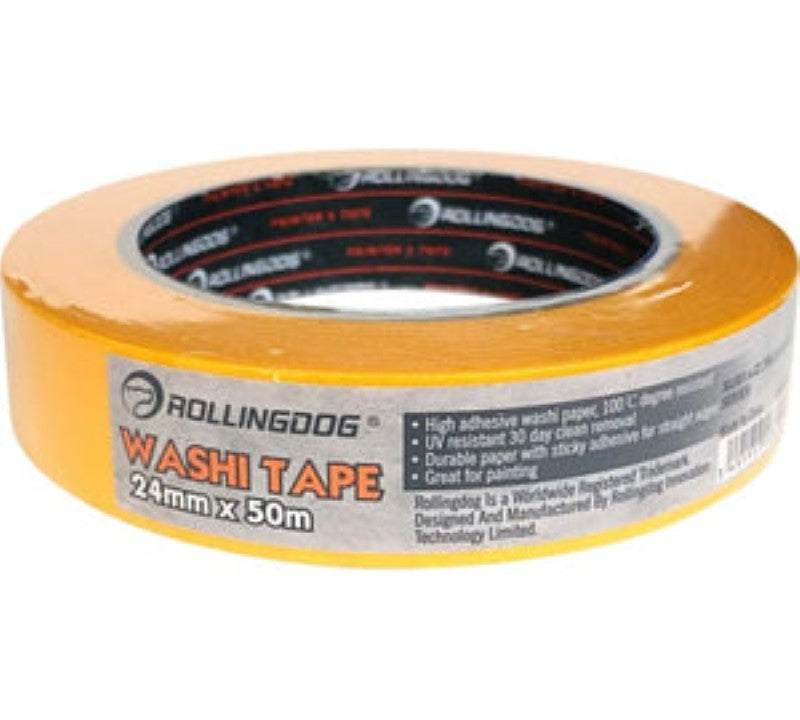 Washi tape 50m roll with playful dog design, ideal for crafting, scrapbooking, and clean removal without surface damage.