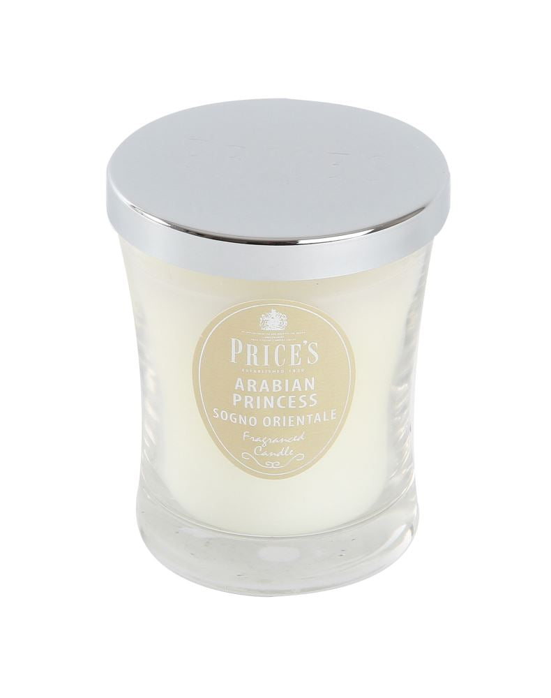 Prices Arabian Princess Signature Medium Jar Candle, featuring amber and vanilla scents with exotic spices, burns for 45 hours.