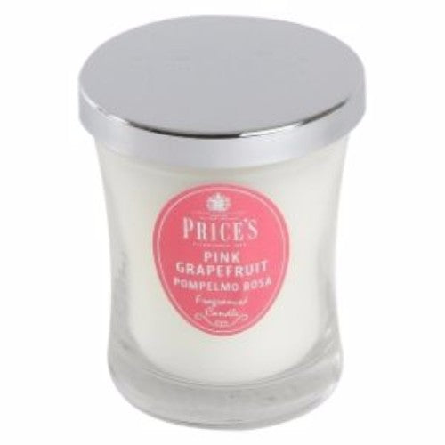 Prices Grapefruit Signature Medium Jar Candle, 95mm tall, 80mm wide, vibrant grapefruit scent, 45 hours burn time.