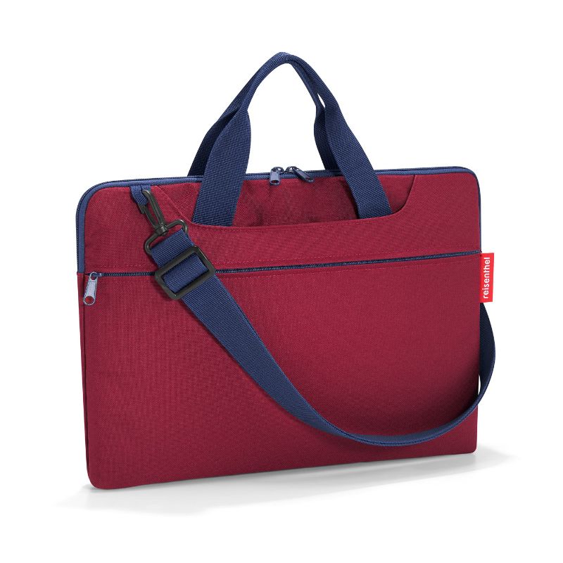 Stylish dark ruby netbook bag with padded compartment, adjustable strap, and organized pockets for secure tech transport.
