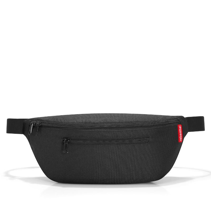 Sleek black Reisenthel M Belt Bag, 36cm, versatile for hip and cross-body styles, with multiple pockets and water-repellent material.