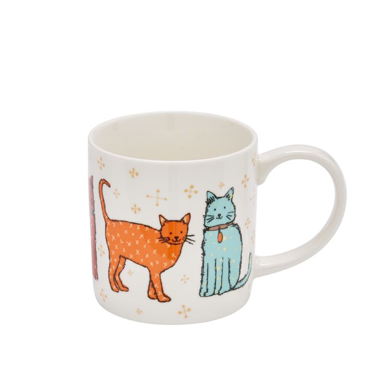 Ceramic mug with a charming cat motif, perfect for hot and cold beverages, offering a stylish morning routine.