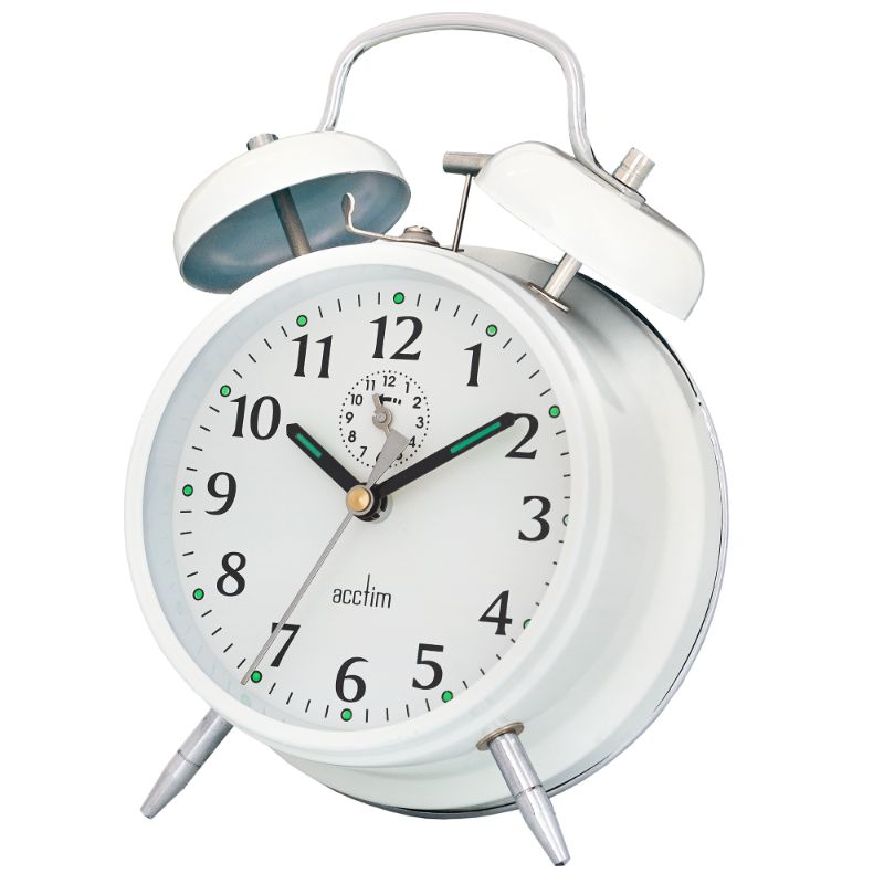 Alarm Clock - Acctim Saxon White Double Bell (16.4cm)