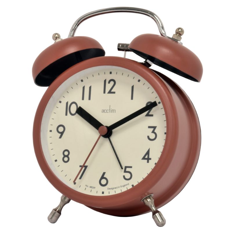 Alarm Clock - Acctim Hardwick Soft Coral Double Bell (12.8cm)