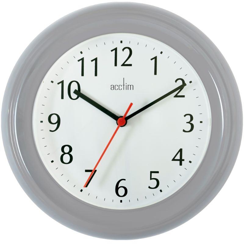 Grey 22cm Acctim Wycombe wall clock featuring a sleek plastic design and reliable quartz movement for accurate timekeeping.