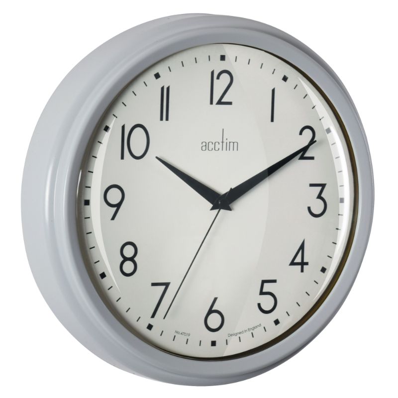 Sleek 26cm grey retro wall clock with clear numbers, perfect for enhancing any room's decor.