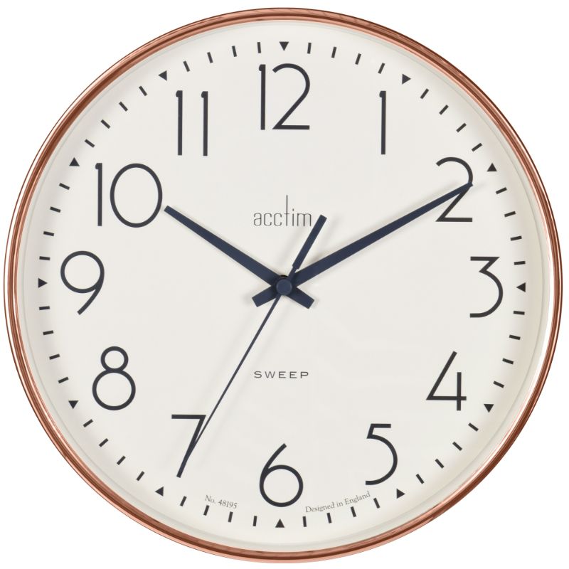 Copper-colored 25cm wall clock with non-ticking sweep hand and retro design, perfect for any home or office space.