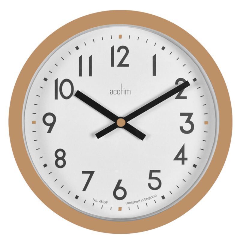 Bright Dijon yellow wall clock, 20cm, with minimalist face and glass lens, perfect for kitchens or home offices.