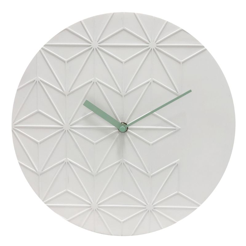 Contemporary 30cm white resin wall clock with geometric design and colorful hands, perfect for any modern decor.