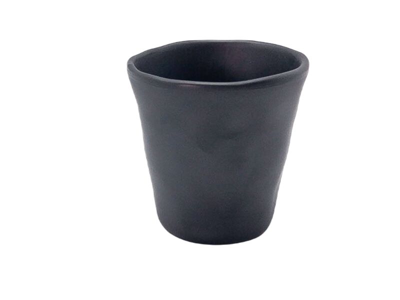 Set of 6 matte black melamine tumblers, 300ml, durable, stylish, dishwasher safe, ideal for hot and cold beverages.
