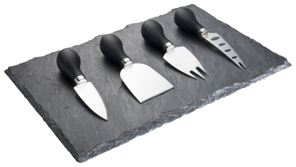 Taylors Black Slate Cheeseboard Set, 4 pieces, elegant slate board for serving cheeses and charcuterie, ideal for entertaining.