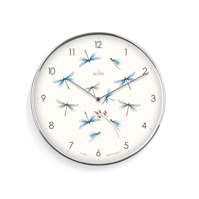 Wall Clock - Acctim Society Dragonfly with Flowers (30cm)