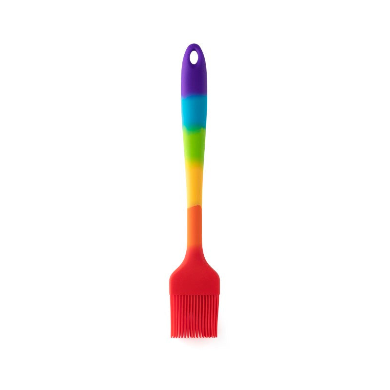 Large silicone brush in rainbow colors, 26cm, heat resistant, dishwasher safe, perfect for basting and grilling.