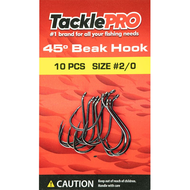 TacklePro 45deg. Beak Hook #2/0 - 10 durable hooks with sharp beak design for superior hook-setting and versatility in fishing.