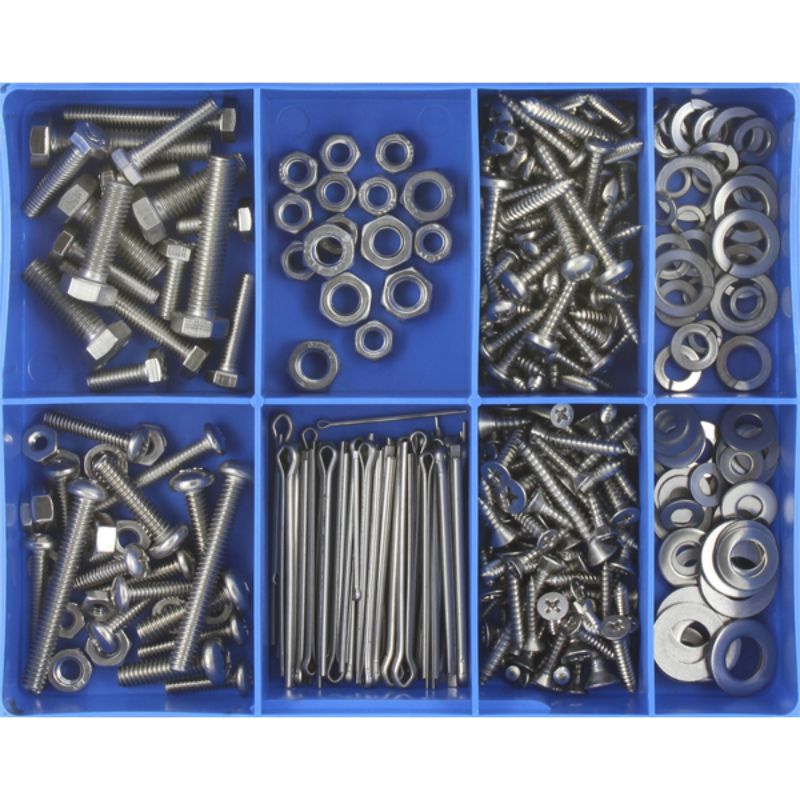 Champion 324pc Assorted Products Kit featuring durable A2 stainless steel bolts, screws, washers, and split pins in 38 sizes.