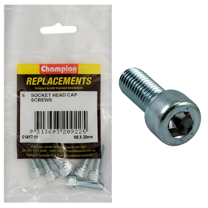 M8 X 25MM socket head cap screws in a 6 pack, featuring Grade 12.9 steel for durability and easy hex key installation.