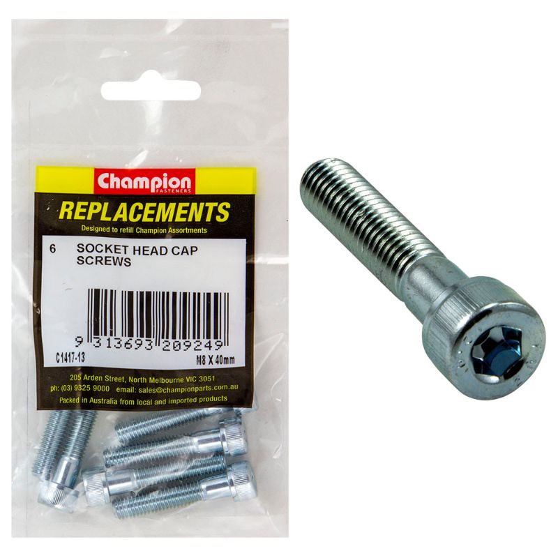 M8 X 40MM socket head cap screws in a 6-pack, made from Grade 12.9 steel for durability and easy installation.