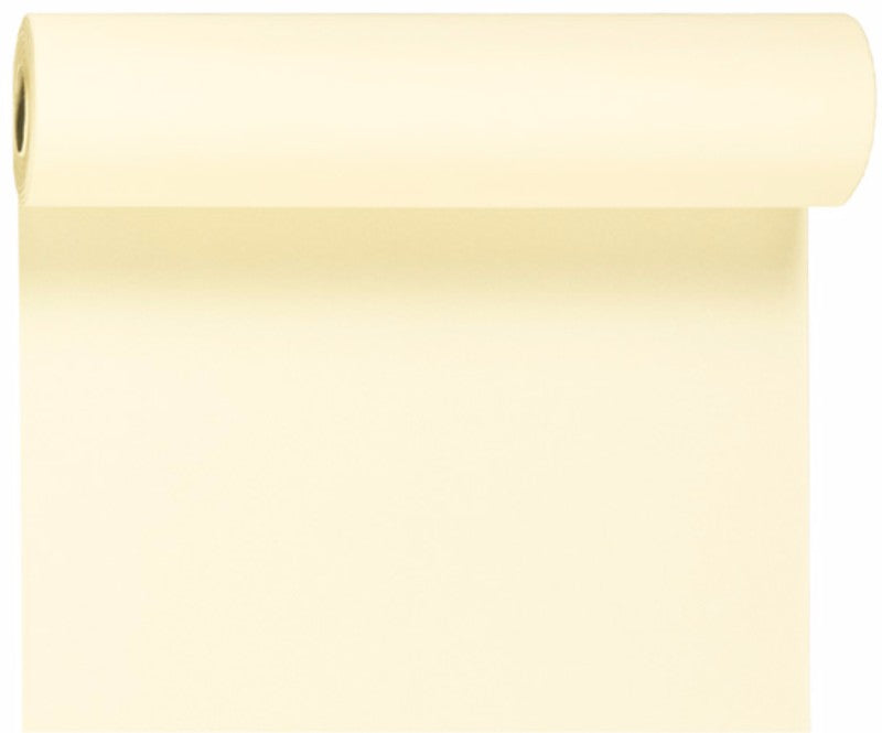 Elegant champagne table runner by Duni, 0.4m x 4.8m, mimics linen, perforated for easy use, perfect for events.
