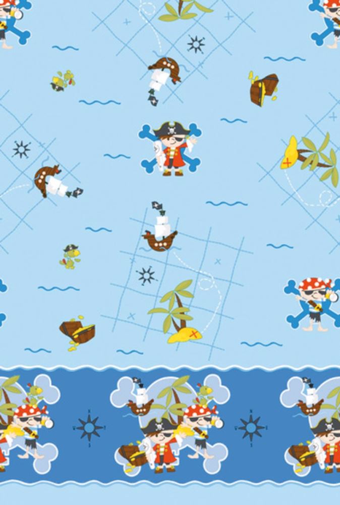 Vibrant Captain Jack plastic table cover, 118 x 180 cm, perfect for themed parties and easy to clean after events.
