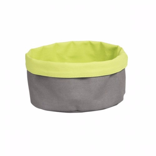 Stylish round charcoal and lime canvas bread bag, 200x90mm, designed for fresh, moisture-resistant bread storage.